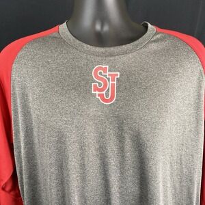 St John's University SJ Redmen Baseball 3/4 Sleeve Baseball Tee L Red and Gray